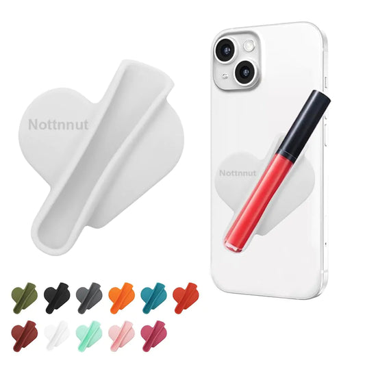 Nottnnut Lip Gloss Holder Phone Case Lipstick Lip Glaze Phone Case Self-Adhesive Silicone Cell Phone Case with Lip Gloss Holder for iPhone and Android Phones White